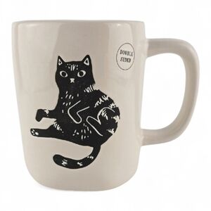 NWT Rae Dunn Double Sided Cat Cream Ceramic Mug Large Letters THE PURR-FECT BREW